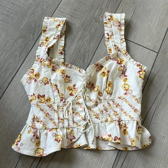 For Love And Lemons Floral Lace-Up Top - Cream and Pink - Picture 4 of 6